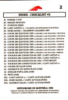 1996 Hippodrome de Montreal #2 Checklist #2 Back